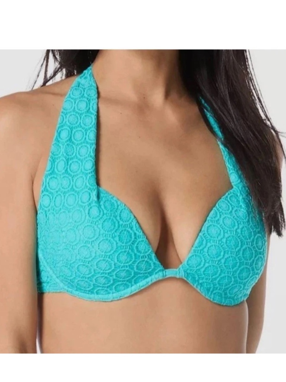 NEW Coco Reef Contours Bra Size Halter Push-Up Bikini Top in Turquoise 12/36C